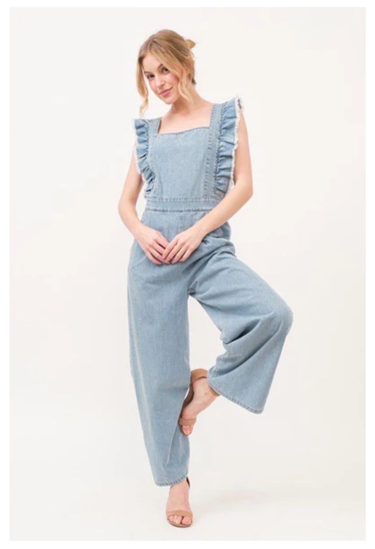 Ruffled denim jumpsuit