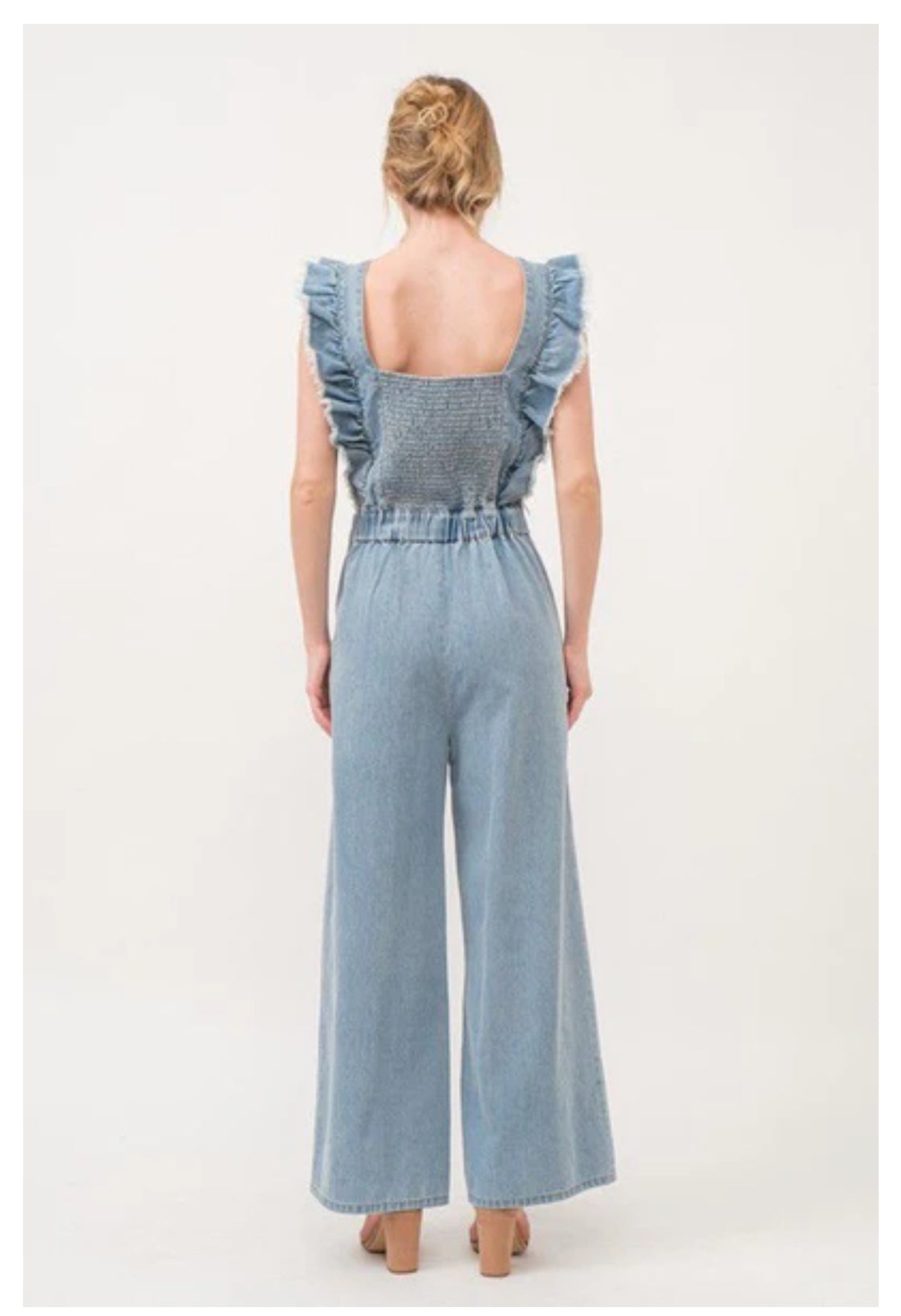 Ruffled denim jumpsuit