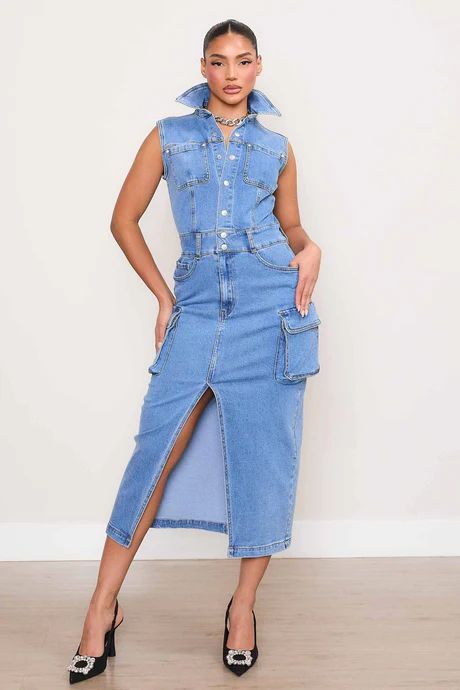 Cargo denim dress